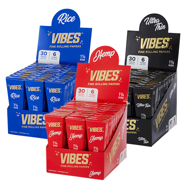 Vibes Fine Rolling Paper Coffin Cones | 1 1/4 | 6 Pack | 30 Count Display product image