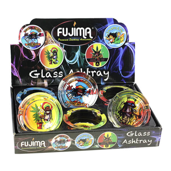 Fujima Glass Ashtray (GA37) | Rasta and Jamaican Design | 6 Count Display product image