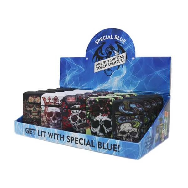 Special Blue Skulls & Roses Box Lighter (LT-114) | 20 Count Display product image
